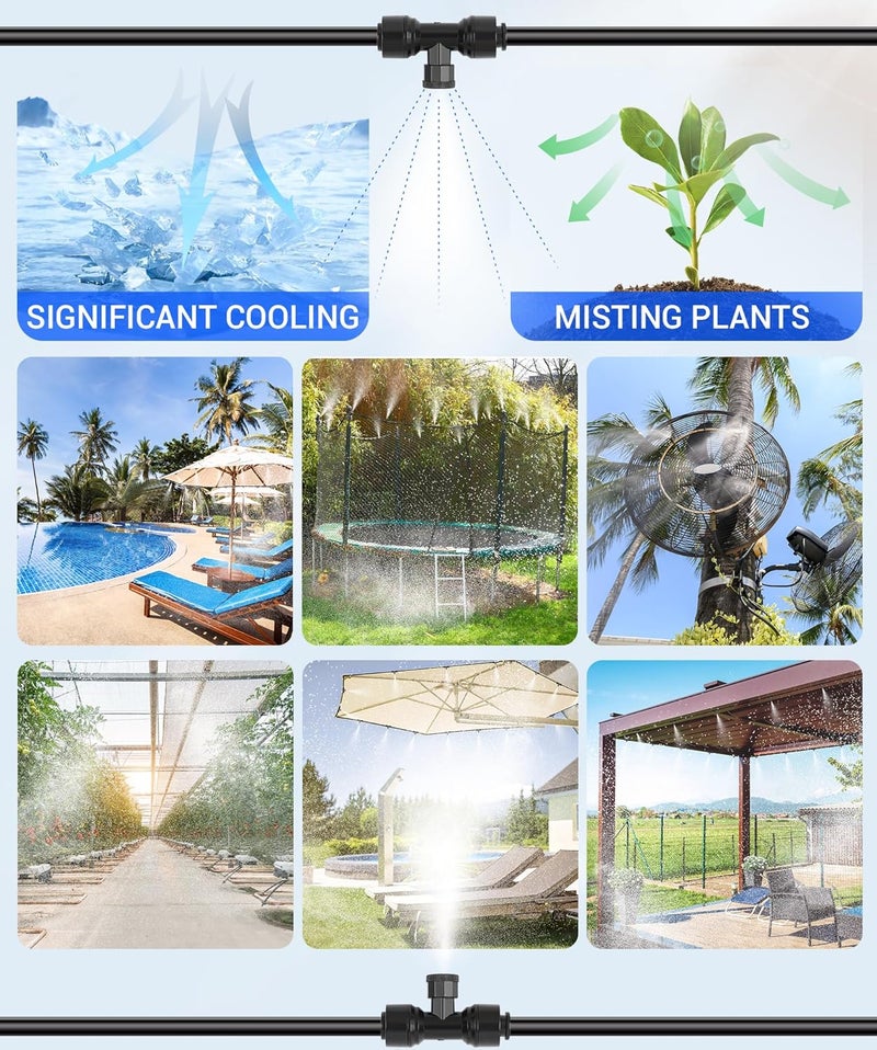 Aothotop 75FT Misters for Outside Patio Misters for Cooling (27 Mist Nozzles) Outdoor Water Patio Hose Greenhouse Mister System Outside Mist Backyard Trampoline for Waterpark Watering Misters for Cooling - Image 5